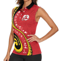Papua New Guinea 50th Independence Anniversary Women Sleeveless Polo Shirt Special Style Red Version LT05 - Polynesian Pride