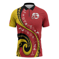 Papua New Guinea 50th Independence Anniversary Zipper Polo Shirt Special Style Red Version - Polynesian Pride