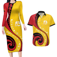 Papua New Guinea Independence Couples Matching Long Sleeve Bodycon Dress and Hawaiian Shirt Special Style Yellow Version LT05 Yellow - Polynesian Pride