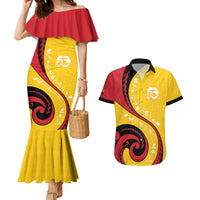 Papua New Guinea Independence Couples Matching Mermaid Dress and Hawaiian Shirt Special Style Yellow Version LT05 Yellow - Polynesian Pride