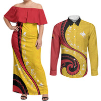 Papua New Guinea Independence Couples Matching Off Shoulder Maxi Dress and Long Sleeve Button Shirt Special Style Yellow Version LT05 Yellow - Polynesian Pride