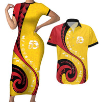 Papua New Guinea Independence Couples Matching Short Sleeve Bodycon Dress and Hawaiian Shirt Special Style Yellow Version LT05 Yellow - Polynesian Pride