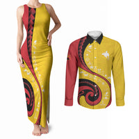 Papua New Guinea Independence Couples Matching Tank Maxi Dress and Long Sleeve Button Shirt Special Style Yellow Version LT05 Yellow - Polynesian Pride