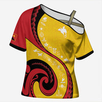 Papua New Guinea Independence Cross Shoulder Shirt Special Style Yellow Version LT05 Female Yellow - Polynesian Pride