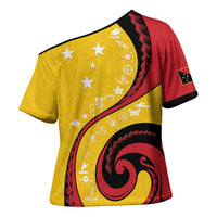 Papua New Guinea Independence Cross Shoulder Shirt Special Style Yellow Version LT05 - Polynesian Pride