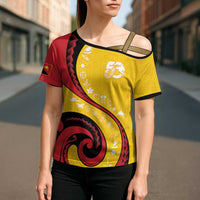 Papua New Guinea Independence Cross Shoulder Shirt Special Style Yellow Version LT05 - Polynesian Pride