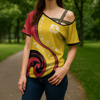 Papua New Guinea Independence Cross Shoulder Shirt Special Style Yellow Version LT05 - Polynesian Pride