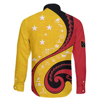 Papua New Guinea 50th Independence Anniversary Family Matching Long Sleeve Bodycon Dress and Hawaiian Shirt Special Style Yellow Version - Polynesian Pride