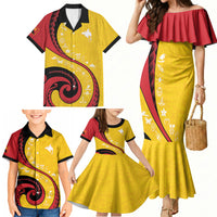 Papua New Guinea Independence Family Matching Mermaid Dress and Hawaiian Shirt Special Style Yellow Version LT05 - Polynesian Pride