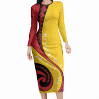 Papua New Guinea Independence Long Sleeve Bodycon Dress Special Style Yellow Version LT05 Long Dress Yellow - Polynesian Pride