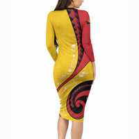 Papua New Guinea Independence Long Sleeve Bodycon Dress Special Style Yellow Version LT05 - Polynesian Pride