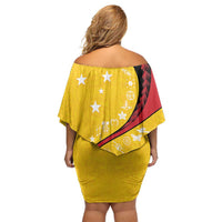 Papua New Guinea 50th Independence Anniversary Off Shoulder Short Dress Special Style Yellow Version - Polynesian Pride