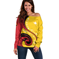Papua New Guinea 50th Independence Anniversary Off Shoulder Sweater Special Style Yellow Version LT05 Women Yellow - Polynesian Pride