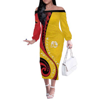 Papua New Guinea Independence Off The Shoulder Long Sleeve Dress Special Style Yellow Version LT05 Women Yellow - Polynesian Pride