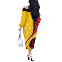 Papua New Guinea 50th Independence Anniversary Off The Shoulder Long Sleeve Dress Special Style Yellow Version - Polynesian Pride