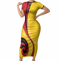 Papua New Guinea Independence Short Sleeve Bodycon Dress Special Style Yellow Version LT05 Long Dress Yellow - Polynesian Pride