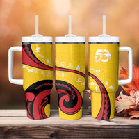 Papua New Guinea 50th Independence Anniversary Tumbler With Handle Special Style Yellow Version - Polynesian Pride