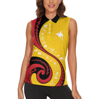 Papua New Guinea Independence Women Sleeveless Polo Shirt Special Style Yellow Version LT05 - Polynesian Pride