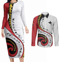 Papua New Guinea Independence Couples Matching Long Sleeve Bodycon Dress and Long Sleeve Button Shirt Special Style White Version LT05 White - Polynesian Pride