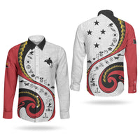Papua New Guinea Independence Couples Matching Long Sleeve Bodycon Dress and Long Sleeve Button Shirt Special Style White Version LT05 - Polynesian Pride