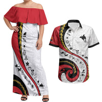 Papua New Guinea Independence Couples Matching Off Shoulder Maxi Dress and Hawaiian Shirt Special Style White Version LT05 White - Polynesian Pride