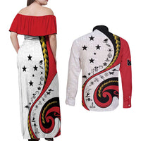 Papua New Guinea 50th Independence Anniversary Couples Matching Off Shoulder Maxi Dress and Long Sleeve Button Shirt Special Style White Version LT05 - Polynesian Pride