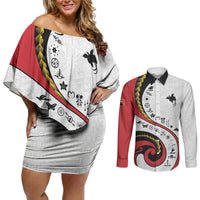 Papua New Guinea Independence Couples Matching Off Shoulder Short Dress and Long Sleeve Button Shirt Special Style White Version LT05 White - Polynesian Pride