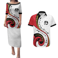 Papua New Guinea 50th Independence Anniversary Couples Matching Puletasi and Hawaiian Shirt Special Style White Version LT05 White - Polynesian Pride