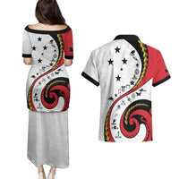 Papua New Guinea 50th Independence Anniversary Couples Matching Puletasi and Hawaiian Shirt Special Style White Version LT05 - Polynesian Pride