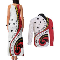 Papua New Guinea Independence Couples Matching Tank Maxi Dress and Long Sleeve Button Shirt Special Style White Version LT05 - Polynesian Pride