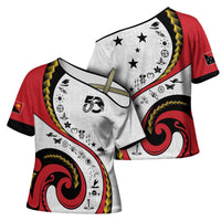 Papua New Guinea Independence Cross Shoulder Shirt Special Style White Version LT05 - Polynesian Pride