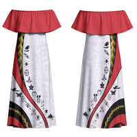 Papua New Guinea Independence Family Matching Off Shoulder Maxi Dress and Hawaiian Shirt Special Style White Version LT05 Mom's Dress White - Polynesian Pride