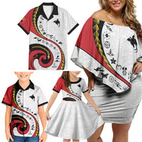 Papua New Guinea Independence Family Matching Off Shoulder Short Dress and Hawaiian Shirt Special Style White Version LT05 - Polynesian Pride