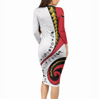 Papua New Guinea Independence Long Sleeve Bodycon Dress Special Style White Version LT05 - Polynesian Pride