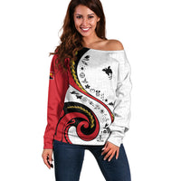 Papua New Guinea Independence Off Shoulder Sweater Special Style White Version LT05 Women White - Polynesian Pride