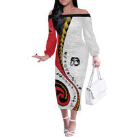 Papua New Guinea Independence Off The Shoulder Long Sleeve Dress Special Style White Version LT05 Women White - Polynesian Pride