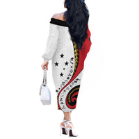 Papua New Guinea Independence Off The Shoulder Long Sleeve Dress Special Style White Version LT05 - Polynesian Pride