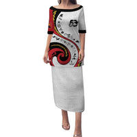 Papua New Guinea Independence Puletasi Special Style White Version LT05 Long Dress White - Polynesian Pride