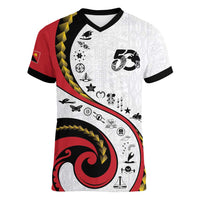 Papua New Guinea Independence Women V-Neck T-Shirt Special Style White Version LT05 Female White - Polynesian Pride