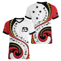 Papua New Guinea Independence Women V-Neck T-Shirt Special Style White Version LT05 - Polynesian Pride