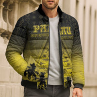 Personalised Palau Independence Day Bomber Puffer Jacket Palauan Tattoo Pattern - Polynesian Pride