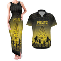Personalised Palau Independence Day Couples Matching Tank Maxi Dress and Hawaiian Shirt Palauan Tattoo Pattern - Polynesian Pride