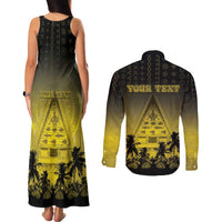 Personalised Palau Independence Day Couples Matching Tank Maxi Dress and Long Sleeve Button Shirt Palauan Tattoo Pattern - Polynesian Pride