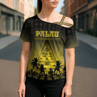 Personalised Palau Independence Day Cross Shoulder Shirt Palauan Tattoo Pattern - Polynesian Pride