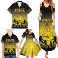 Personalised Palau Independence Day Family Matching Summer Maxi Dress and Hawaiian Shirt Palauan Tattoo Pattern - Polynesian Pride