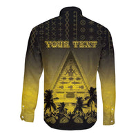Personalised Palau Independence Day Long Sleeve Button Shirt Palauan Tattoo Pattern - Polynesian Pride