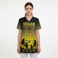 Personalised Palau Independence Day Scrub Top Palauan Tattoo Pattern - Polynesian Pride
