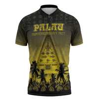 Personalised Palau Independence Day Zipper Polo Shirt Palauan Tattoo Pattern LT05 Black - Polynesian Pride