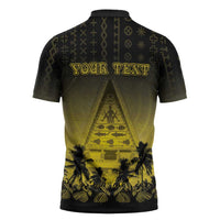 Personalised Palau Independence Day Zipper Polo Shirt Palauan Tattoo Pattern - Polynesian Pride