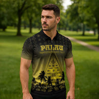 Personalised Palau Independence Day Zipper Polo Shirt Palauan Tattoo Pattern LT05 - Polynesian Pride